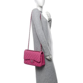 CHANEL Iridescent Caviar Quilted Jumbo Double Flap Pink