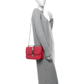 VALENTINO GARAVANI Vitello Medium Glam Lock Rockstud Flap Deep Rose