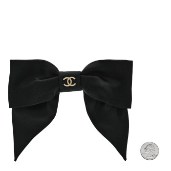 CHANEL Silk Bow CC Hair Clip Black