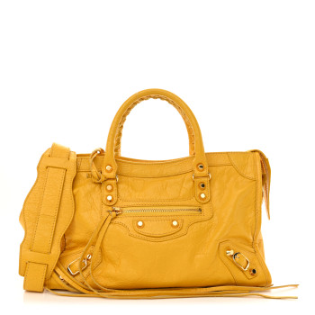 BALENCIAGA Agneau Classic Silver Hardware S City Jaune Epi