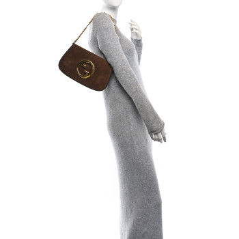 GUCCI Suede Talco New Roxy Calfskin Blondie Chain Shoulder Flap Bag River Brown