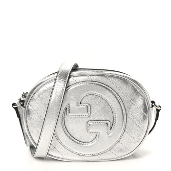 GUCCI Metallic Sakai Be Green Calfskin Diagonal Stitched Mini Blondie Shoulder Bag Silver