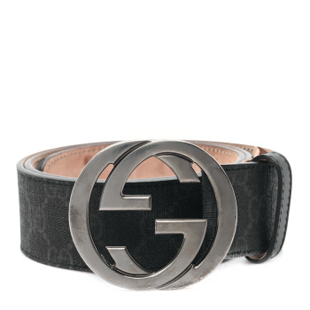 GUCCI GG Supreme Monogram Selleria Calfskin Interlocking G 40mm Belt 80 32 Grey Black