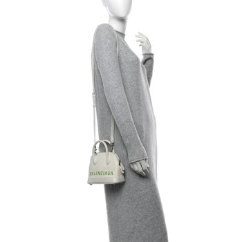 BALENCIAGA Grained Calfskin Logo XXS Ville Top Handle Bag White Light Green