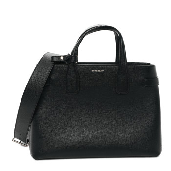 BURBERRY Grainy Calfskin House Check Medium Banner Tote Black