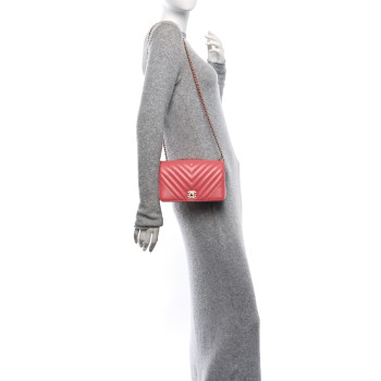 CHANEL Calfskin Chevron Quilted Mini Statement Flap Pink