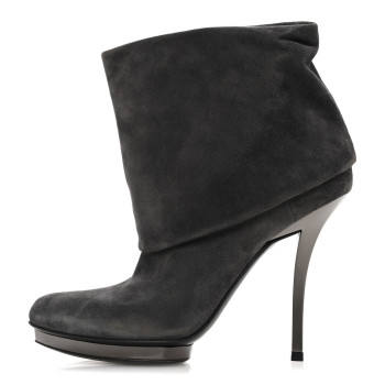 GUCCI Suede Platform Foldover Ankle Boots 35 Grey