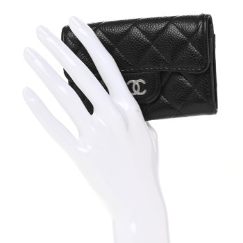 CHANEL Caviar Quilted Flap Card Holder Wallet Black