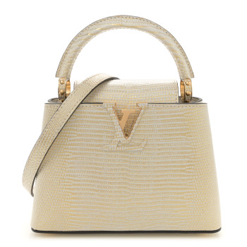 LOUIS VUITTON Metallic Lizard Capucines Mini White Gold