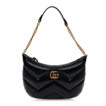 GUCCI Nappa Matelasse Maxi Chevron GG Marmont Half Moon Hobo  Black