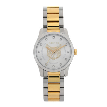 GUCCI Stainless Steel Diamond 27mm G-Timeless Two Tone Cat Quartz Watch
