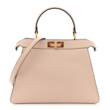 FENDI Vitello Seta Shiny Nappa Plexiglass Medium Peekaboo I SEE U Satchel Poudre