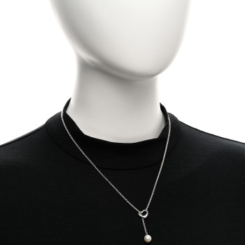 TIFFANY Sterling Silver Cultured Pearl 7.5-8mm Elsa Peretti Open Heart Lariat Necklace