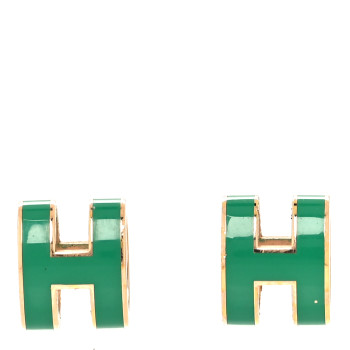 HERMES Rose Gold Lacquered Pop H Earrings Malachite