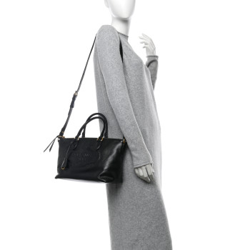 PRADA Glace Calfskin Embossed Logo Tote Black