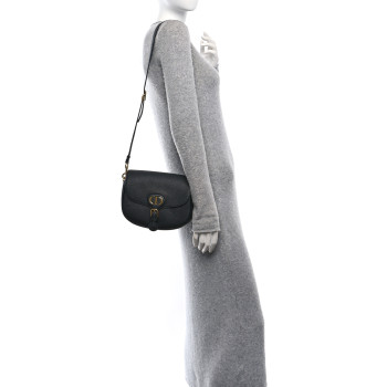 CHRISTIAN DIOR Grained Calfskin Medium Bobby Flap Black