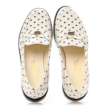 CHANEL Printed Calfskin CC Dots Moccasin Loafers 36 Ivory Black