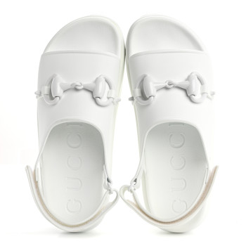 GUCCI Soft Rubber Horsebit Touch Womens Strapped Sandals 40 Great White