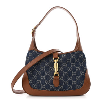 GUCCI New Denim GG Monogram Calfskin Small Jackie 1961 Hobo Blue Tea Cuir