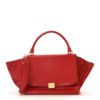 CELINE Drummed Calfskin Suede Medium Trapeze Vermillion