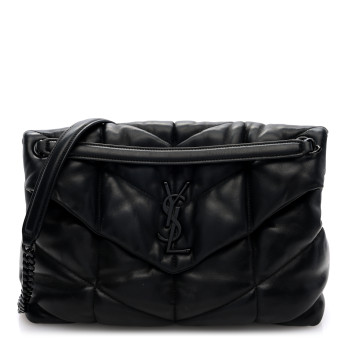 SAINT LAURENT Lambskin Quilted Monogram Monochrome Medium Loulou Puffer Chain Satchel Black