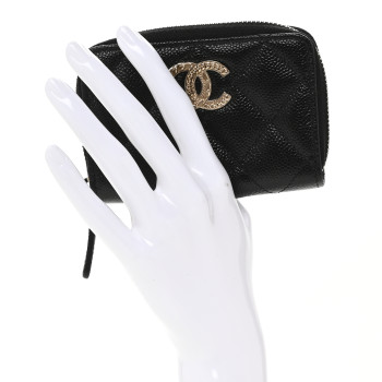 CHANEL Caviar Quilted Multi Chain CC Zip Coin Purse Black