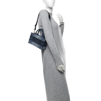 CHRISTIAN DIOR Denim Oblique Mini Book Tote With Strap Blue