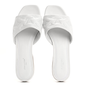 LOUIS VUITTON Lambskin Embossed Monogram Revival Flat Mules 39 White
