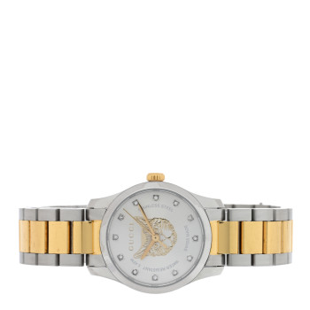 GUCCI Stainless Steel Diamond 27mm G-Timeless Two Tone Cat Quartz Watch