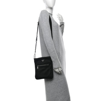 PRADA Tessuto Nylon Saffiano Flat Messenger Bag Black