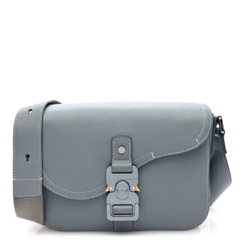 CHRISTIAN DIOR Grained Calfskin Medium Saddle Messenger Bag Grey