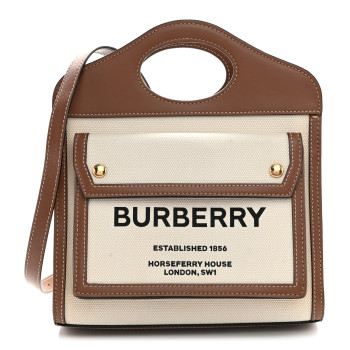 BURBERRY Canvas Smooth Calfskin Two Tone Mini Pocket Bag Natural Malt Brown