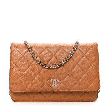 CHANEL Caviar Quilted Wallet On Chain WOC Light Brown