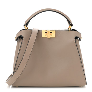 FENDI Vitello Tahiti Burro Medium Peekaboo Iconic Essentially Satchel Tortora Black