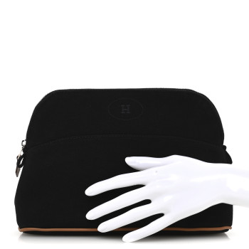 HERMES Cotton Canvas Bolide Travel Cosmetic Pouch MM Black