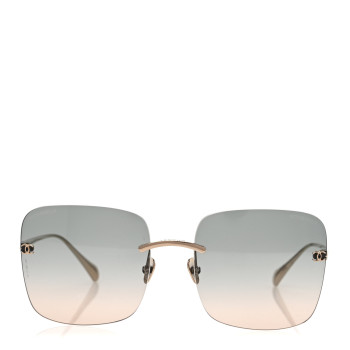 CHANEL Titanium Rimless Square Sunglasses 4287-T Gold Black