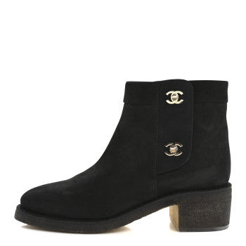 CHANEL Suede Calfskin CC Turnlock Short Boots 39.5 Black