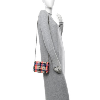 CHANEL Tweed Quilted Wallet on Chain WOC Pink Blue Beige