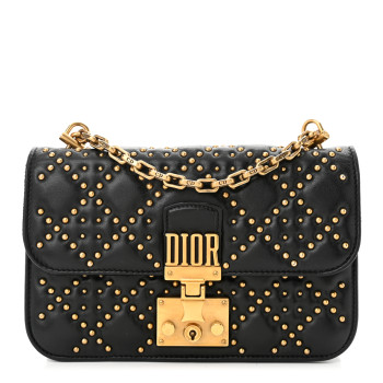 CHRISTIAN DIOR Lambskin Cannage Studded Small Dioraddict Flap Bag Black