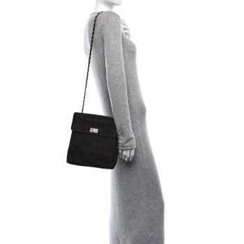 CHANEL Suede Chocolate Bar Mademoiselle Shoulder Bag Brown