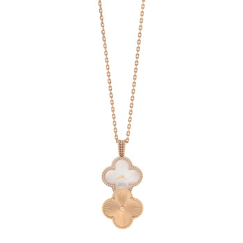 VAN CLEEF & ARPELS 18K Rose Gold Diamond Mother of Pearl 28mm Alhambra Secret Pendant Quartz Watch