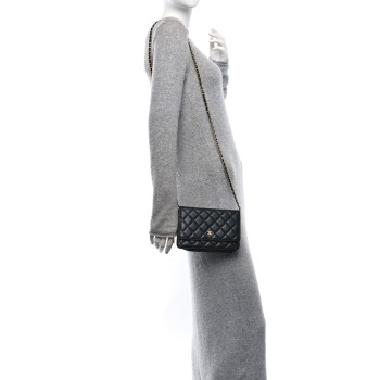 CHANEL Lambskin Quilted Wallet On Chain WOC Black