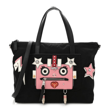 PRADA Nylon Tessuto Saffiano Robot Tote Bag Black Petal