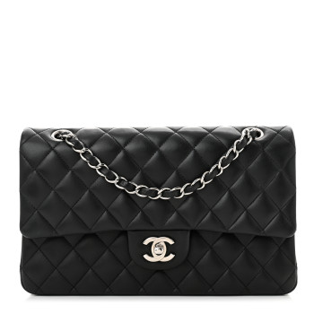 CHANEL Lambskin Quilted Medium Double Flap Black