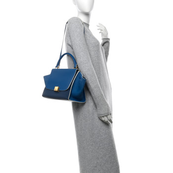 CELINE Drummed Calfskin Suede Small Trapeze  Blue
