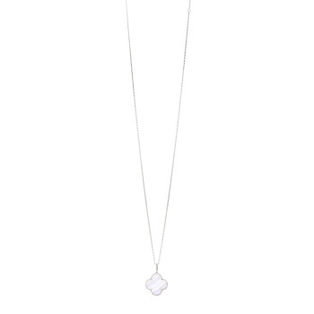 VAN CLEEF & ARPELS 18K White Gold Chalcedony Magic Alhambra Pendant Long Necklace