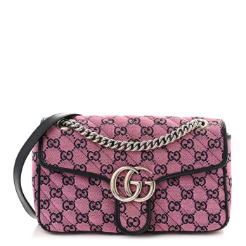 GUCCI Monogram Multicolor Matelasse Diagonal Small GG Marmont Shoulder Bag Pink Blue