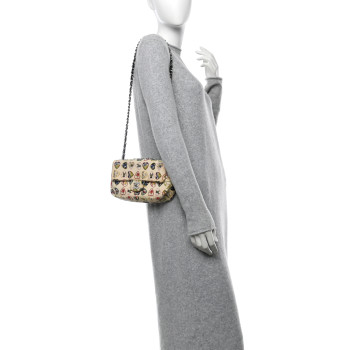 CHANEL Canvas Coco Hearts Small Flap Bag White
