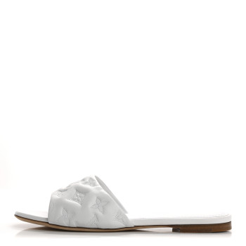 LOUIS VUITTON Lambskin Embossed Monogram Revival Flat Mules 39 White