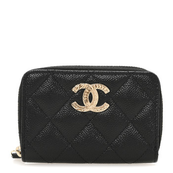 CHANEL Caviar Quilted Multi Chain CC Zip Coin Purse Black